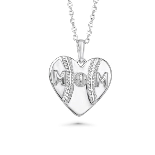 Mom Heart Baseball Necklace